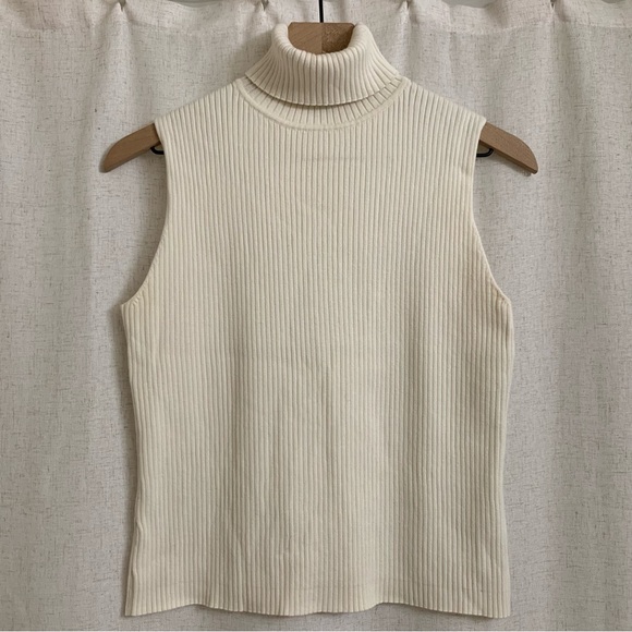 Lord & Taylor Tops - Lord & Taylor Sleeveless Turtleneck Ribbed Tank Stretchy Medium Pima Cotton